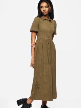 Disturbia | Ramaria Embroidered Puff Sleeve Button Up Midaxi US8